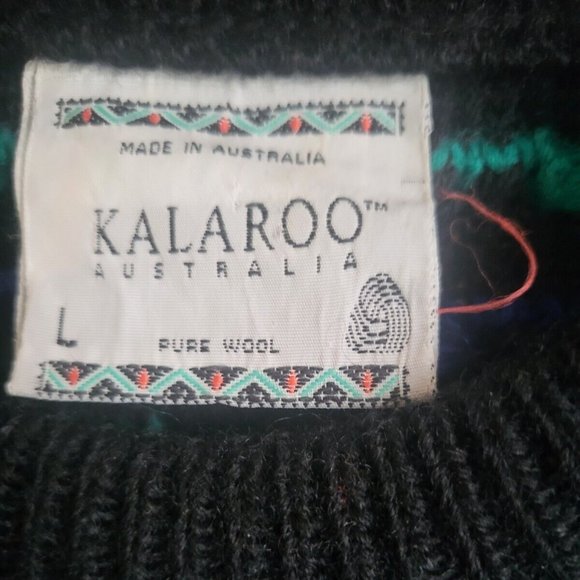 EUC! Kalaroo 100% Wool Sweater 90s Size L Blue Green Black New Wave Geometric - Picture 2 of 4